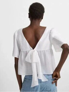 Club "Ahlam"  Monaco Back Tie Silk Top **Ivory** Size M